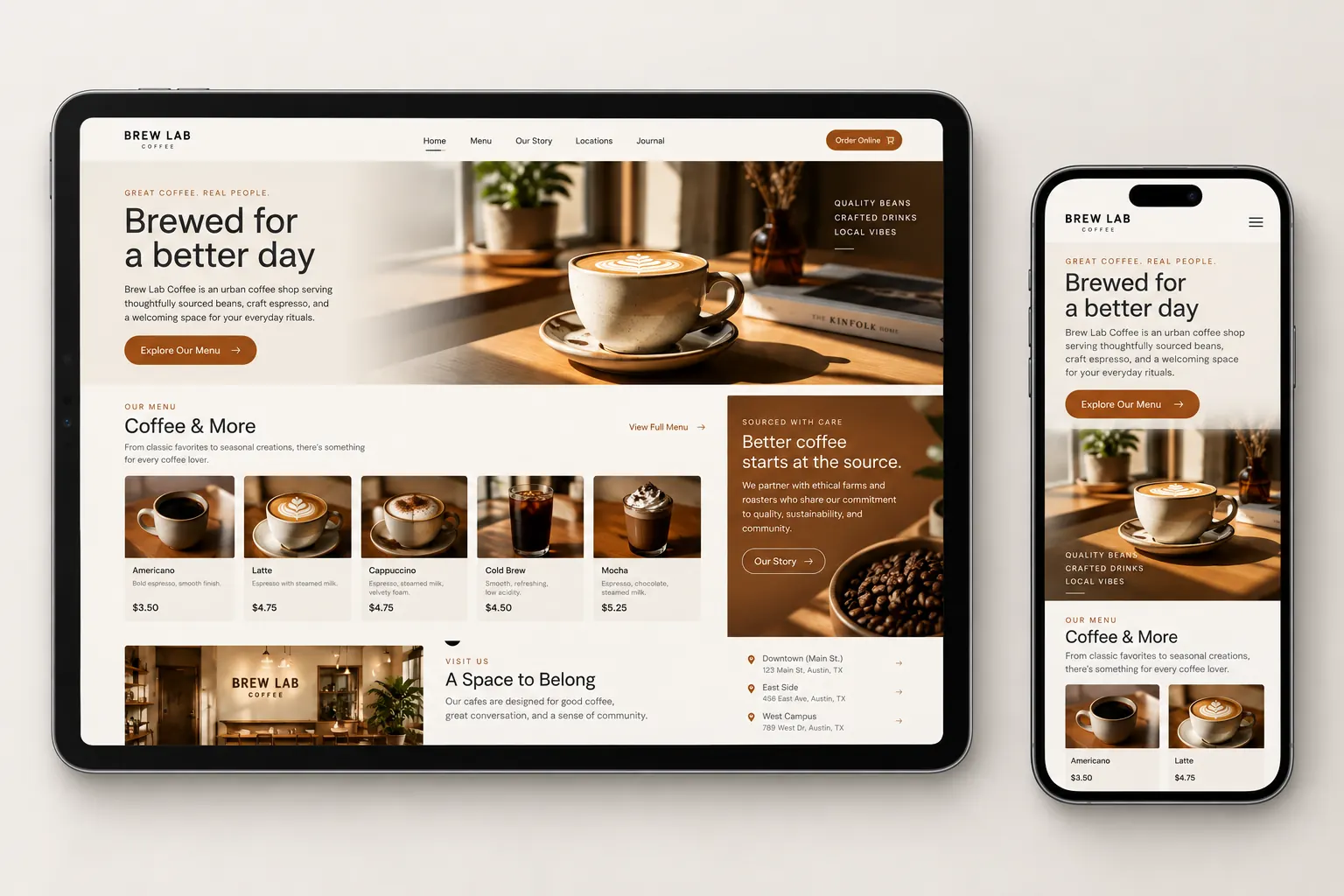 Brew Lab Coffee — Café Website website preview