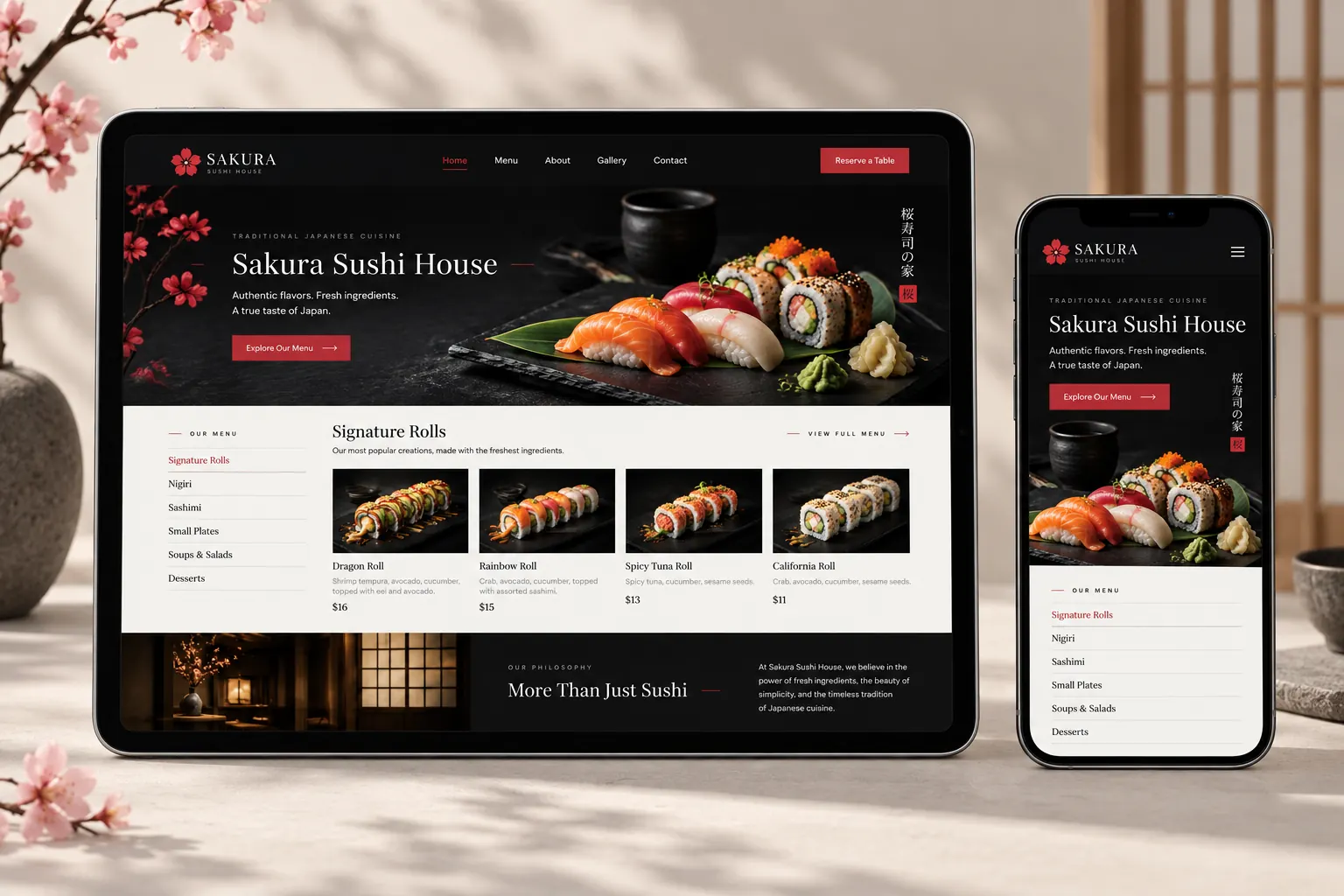 Sakura Sushi House website design